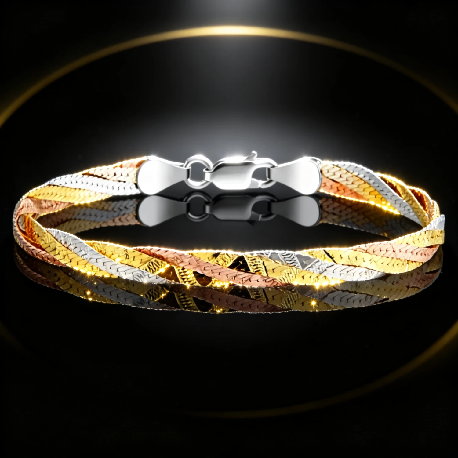 S925 silver three-line bracelet macro on dark background — hand-wound coil texture on 925 sterling silver - s925 silver bracelet