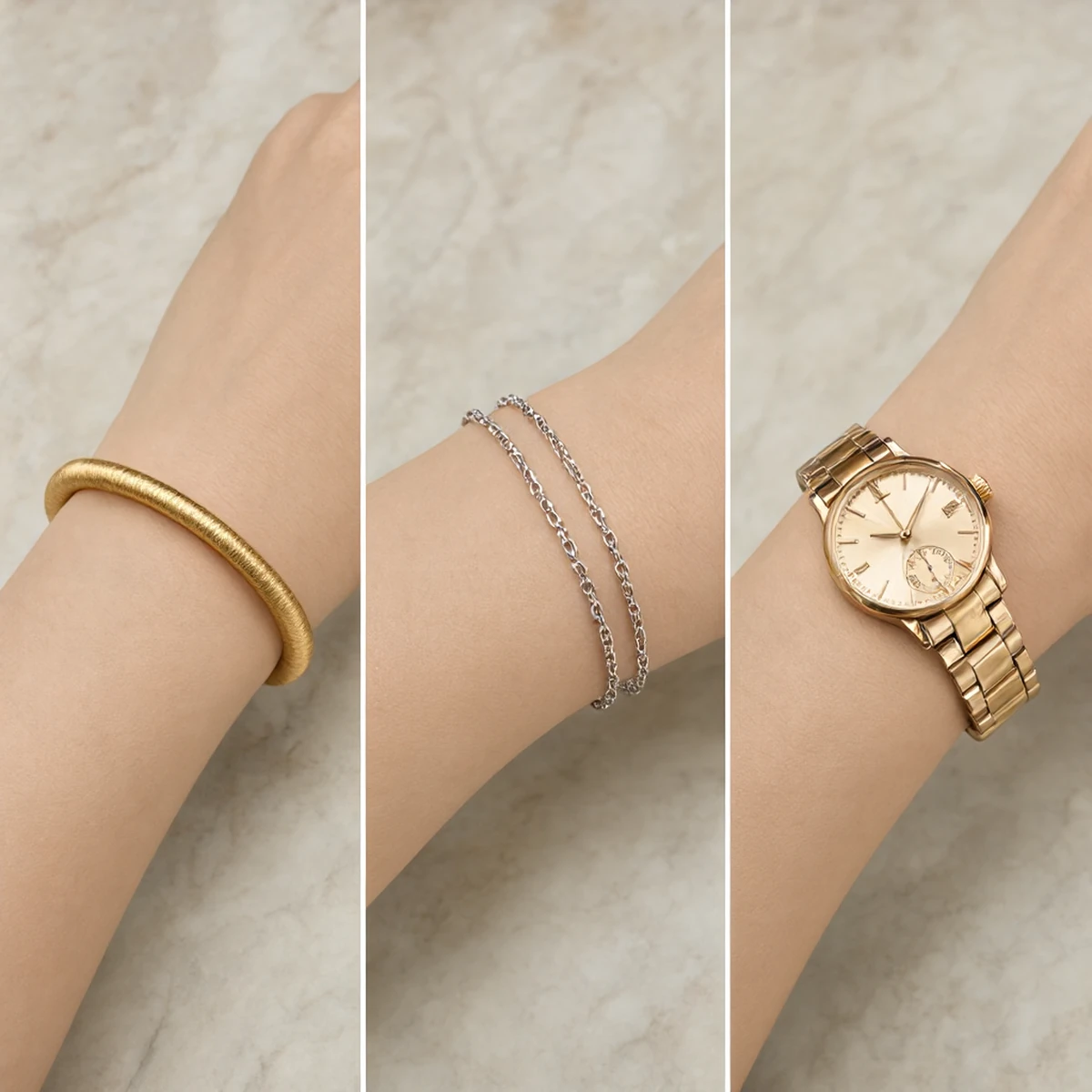 Styling guide for the S925 Silver Bangle — solo, stacked and evening looks with the two-tone open cuff