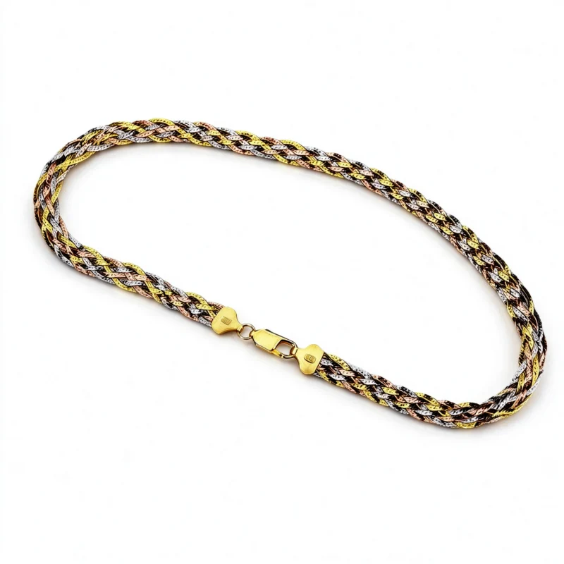 Braided silver necklace - tri-color 925 sterling silver choker necklace for women