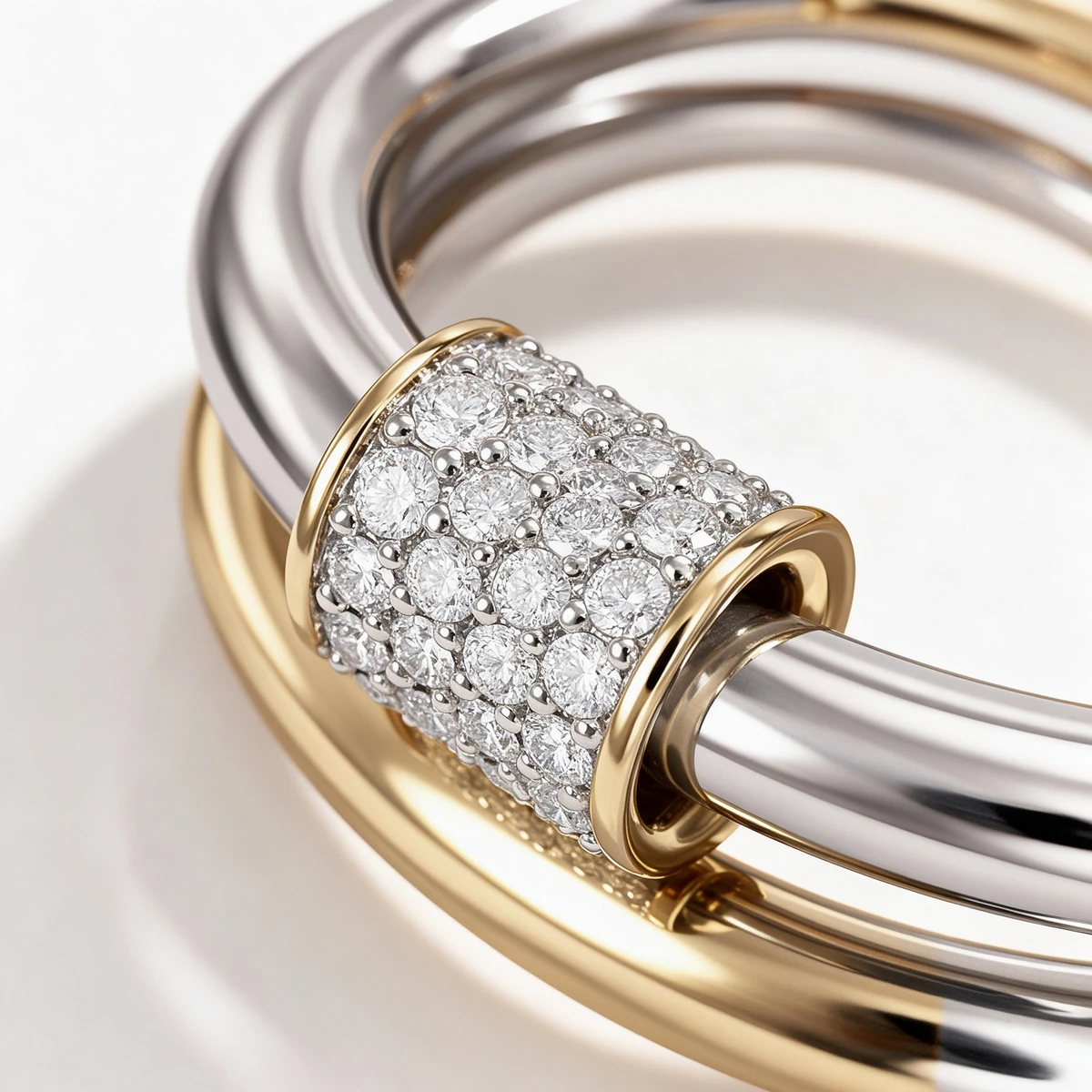 Pave Setting Ring - Close-up of White Stone Sparkle on 925 Sterling Silver Bands
