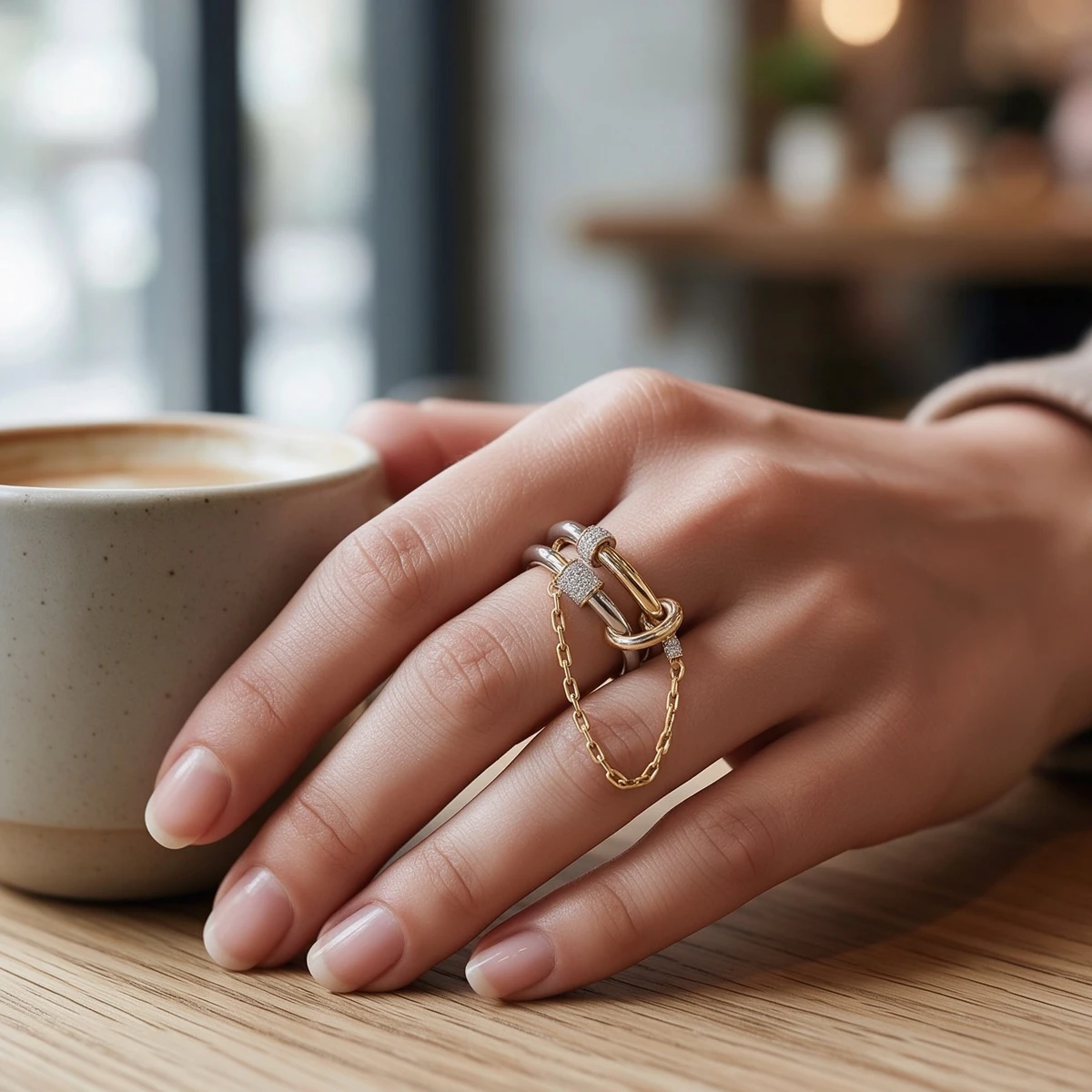 925 Sterling Silver Ring Women - Geometric Chain Link Ring for Office to Evening Style