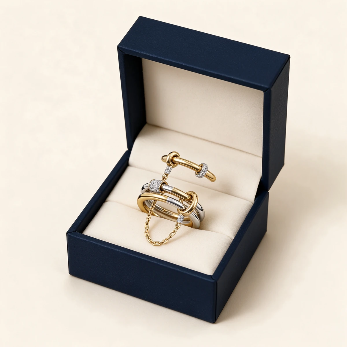 Gift-Ready Ring - Individually Packaged Two-Tone Chain Link Statement Ring
