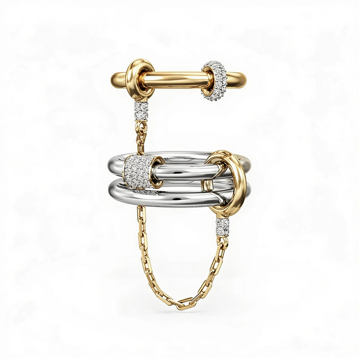 Close-up of 925 sterling silver two-tone plating on a chain link ring