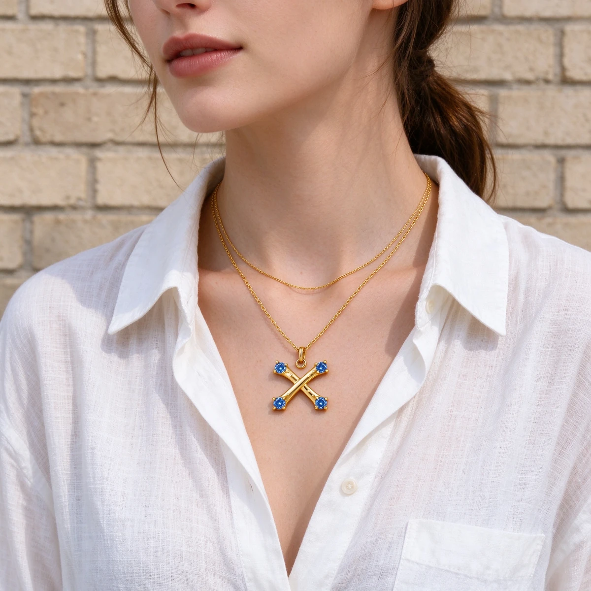 X shape pendant necklace layering styling two chains
