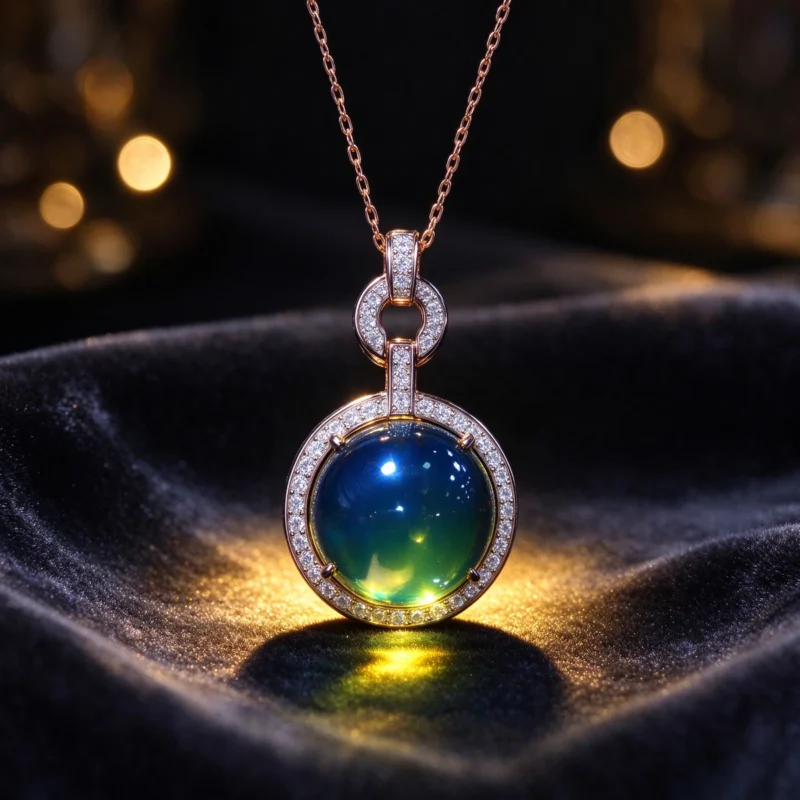 Blue Amber Pendant Necklace 925 Sterling Silver