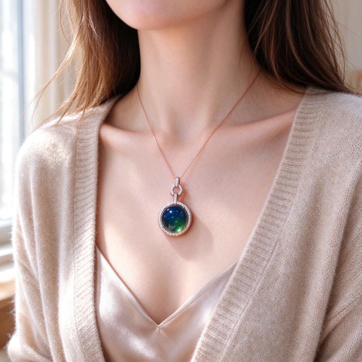 Blue Amber Pendant Necklace 925 Sterling Silver