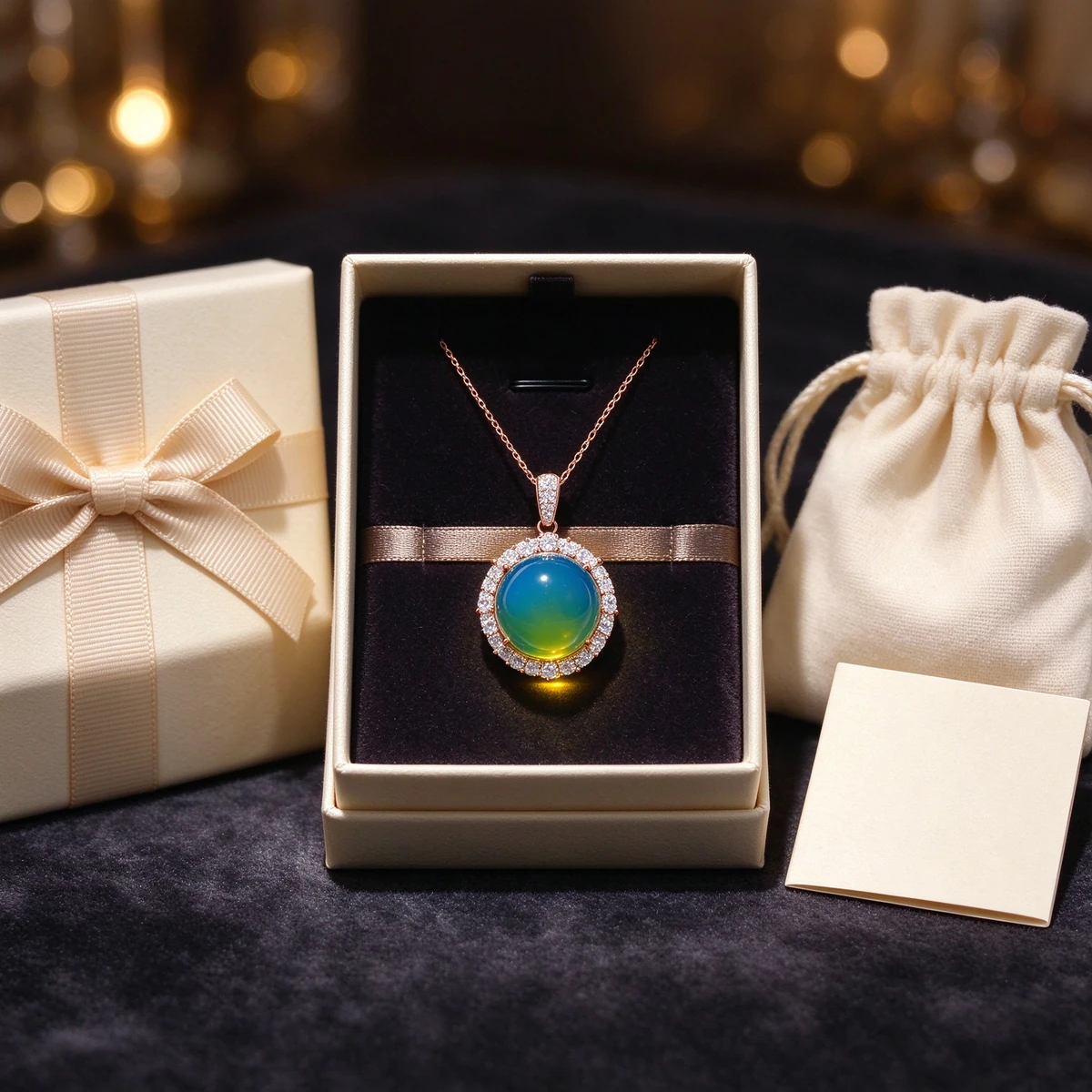 Blue amber pendant gift box packaging set, amber jewelry sterling silver ready to gift