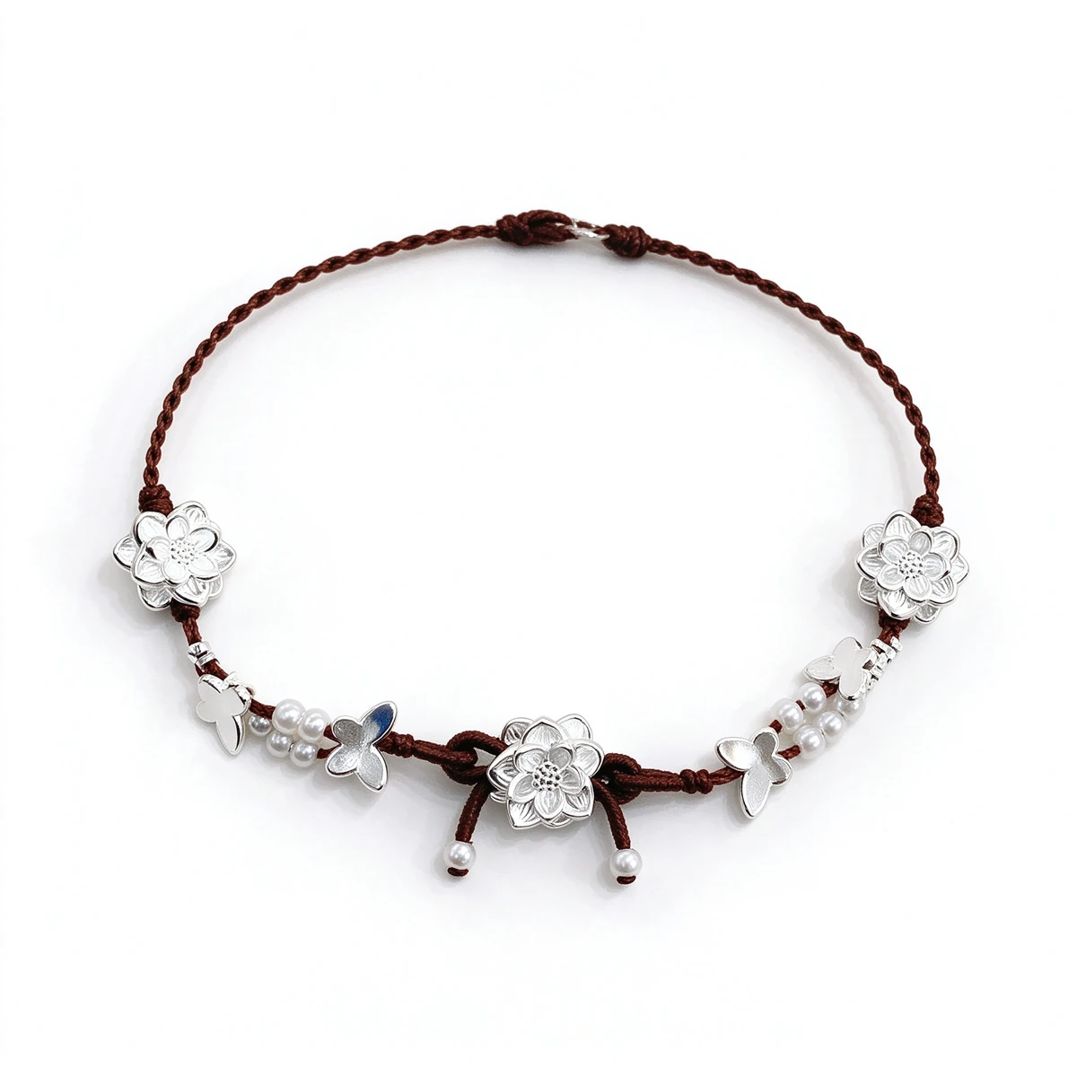 Lotus & Butterfly Hand-Woven Bracelet - 925 Sterling Silver