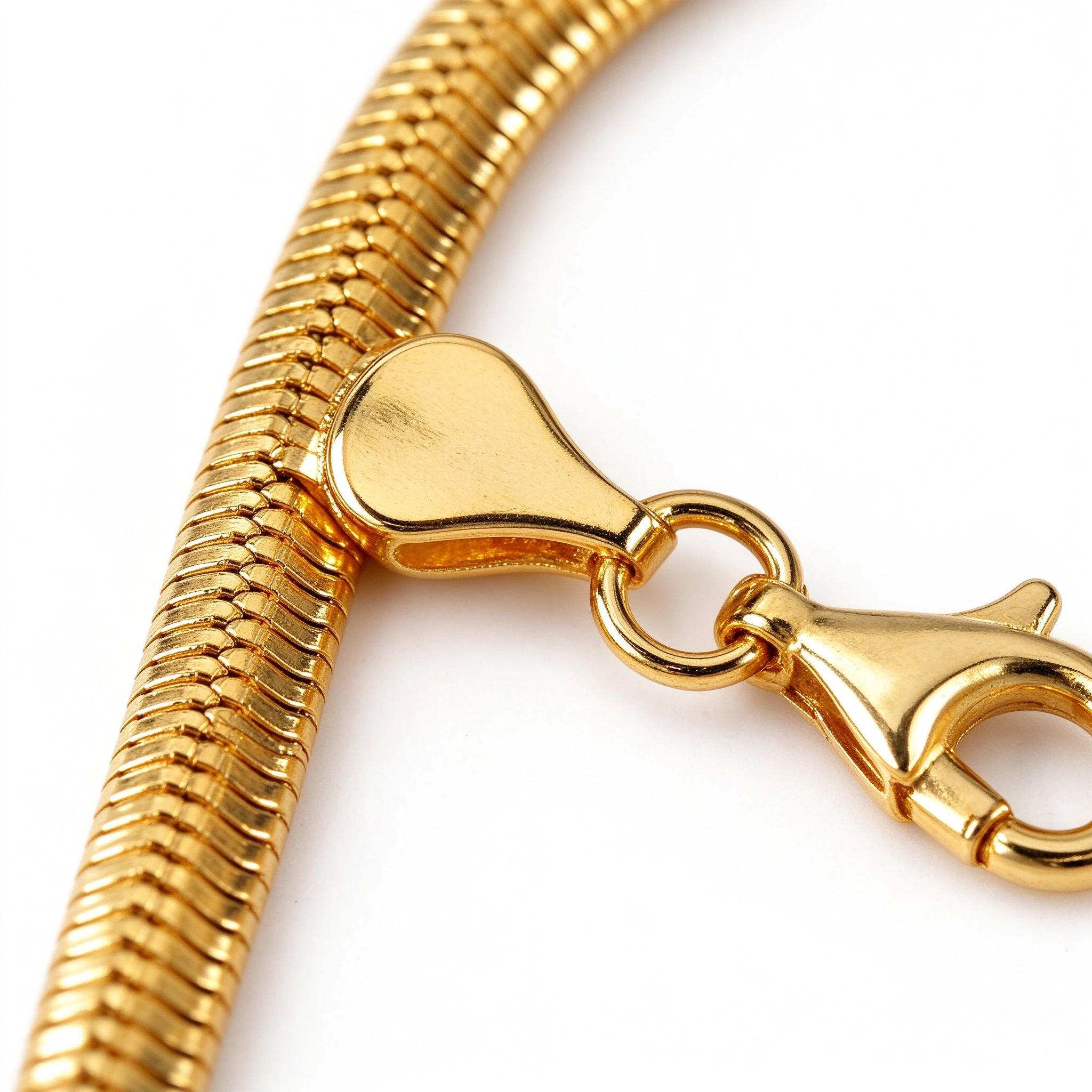Flat snake chain bracelet lobster clasp macro detail 925 sterling