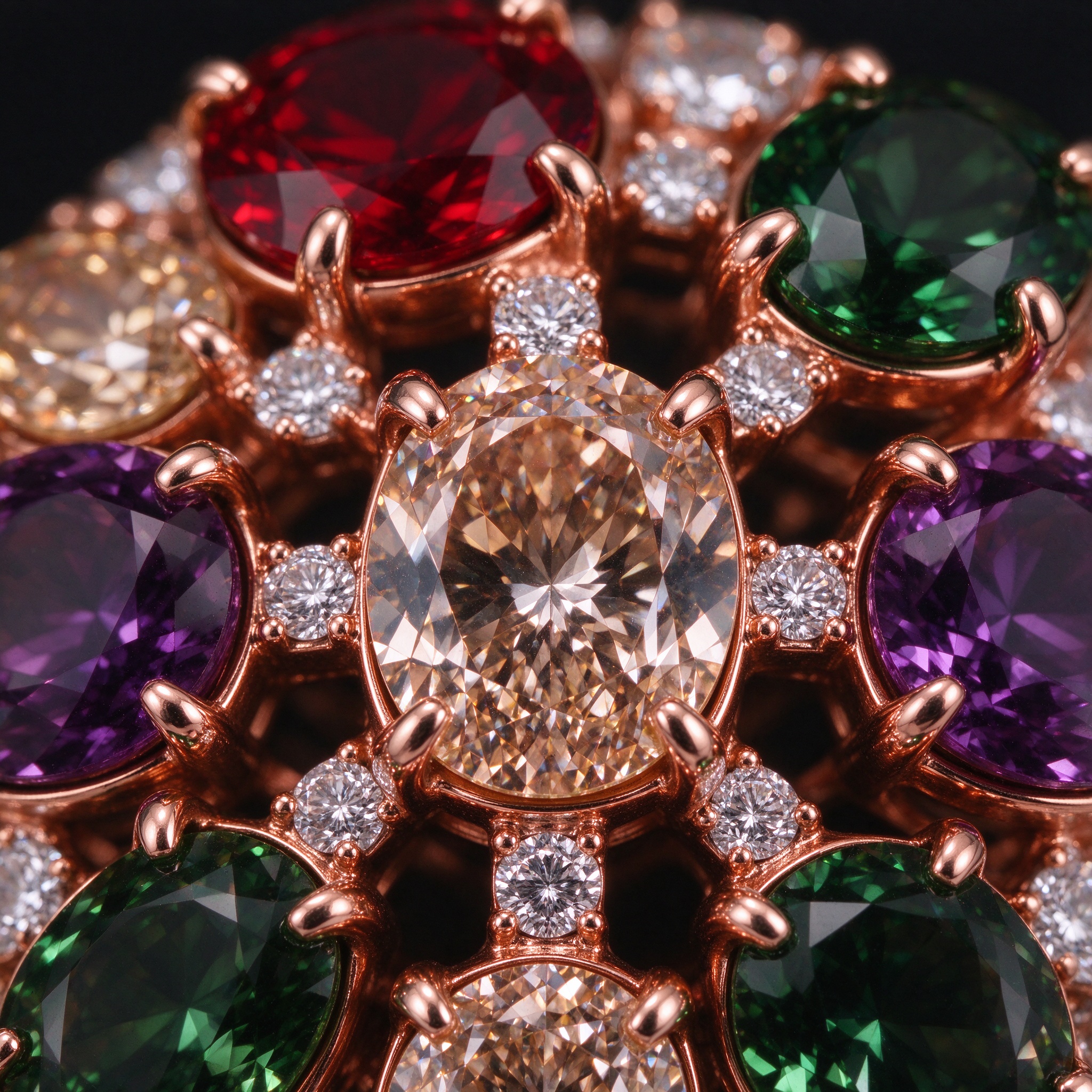Rose gold four-prong setting macro detail