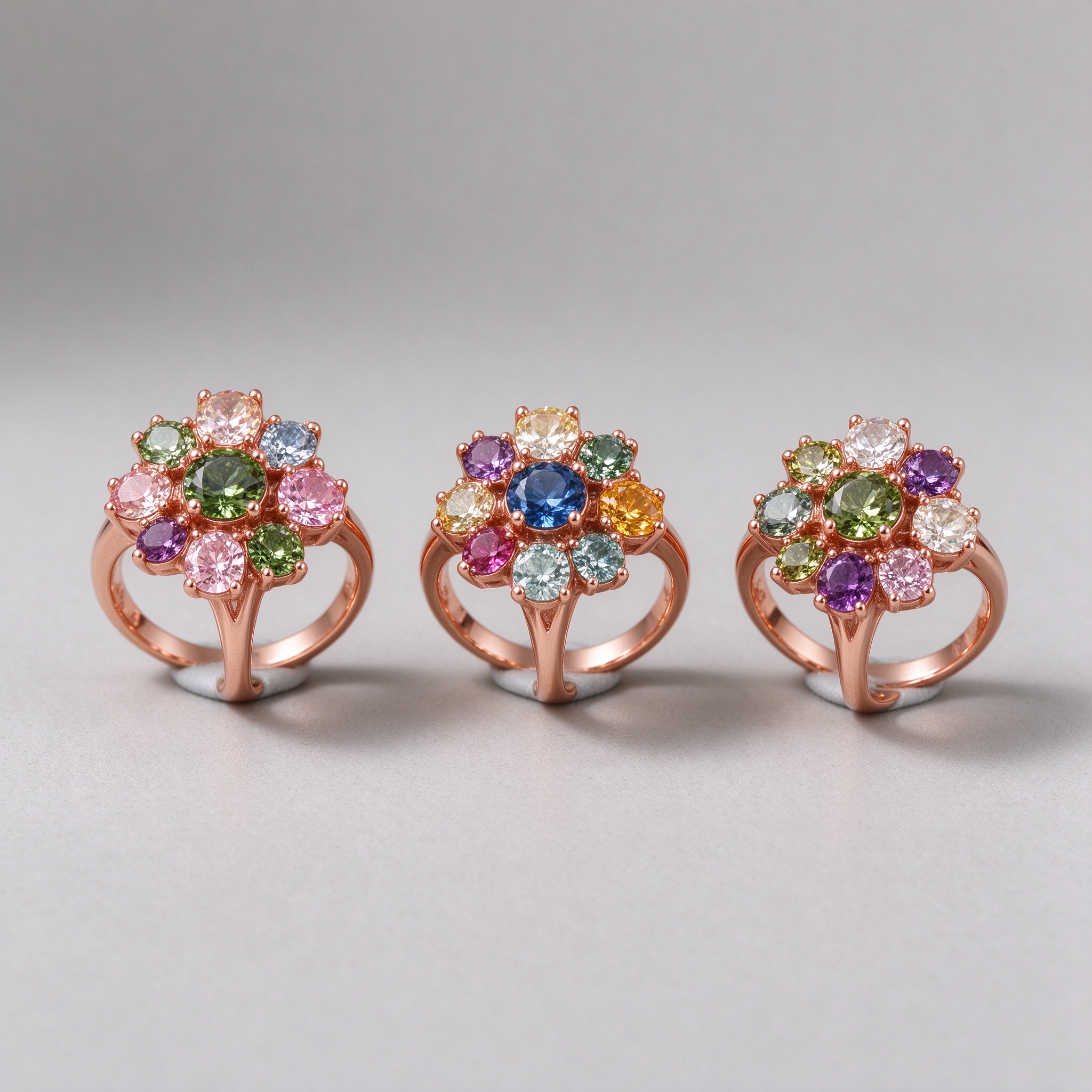 Wholesale bulk colorful CZ cluster rings