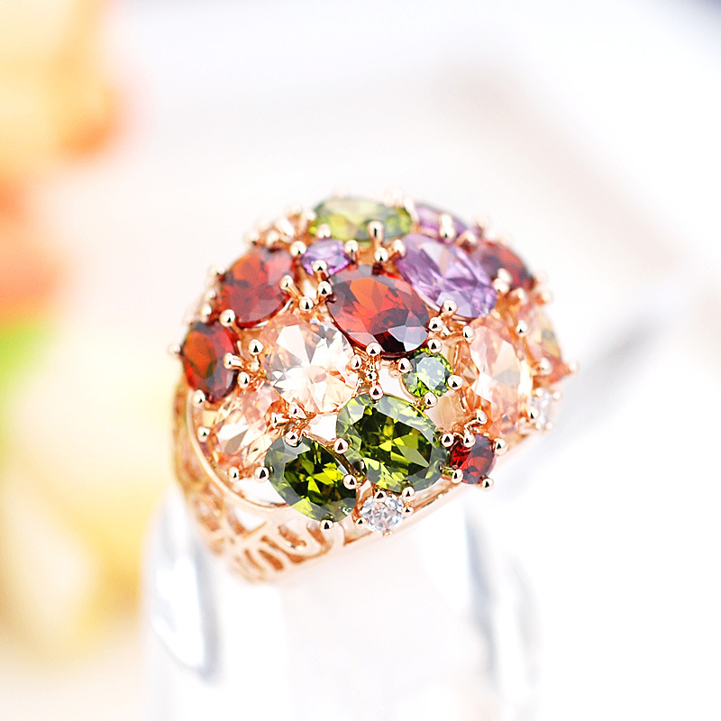Colorful CZ cluster ring rose gold 925 silver product shot