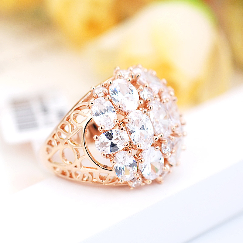 White CZ cluster ring rose gold 925 silver side view