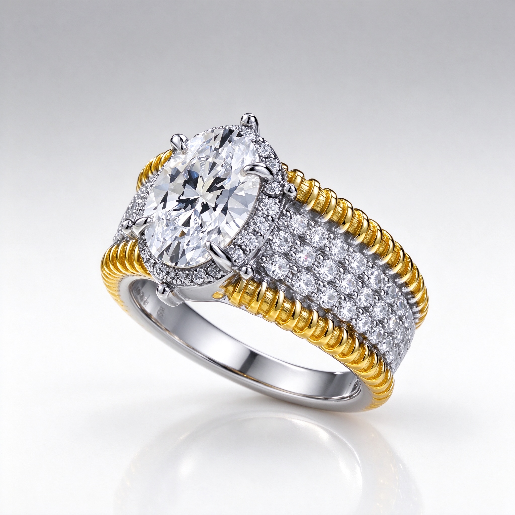 925 Sterling Silver Oval Solitaire Ring | 6x8mm CZ Two-Tone Band | Hypoallergenic Gift for Her