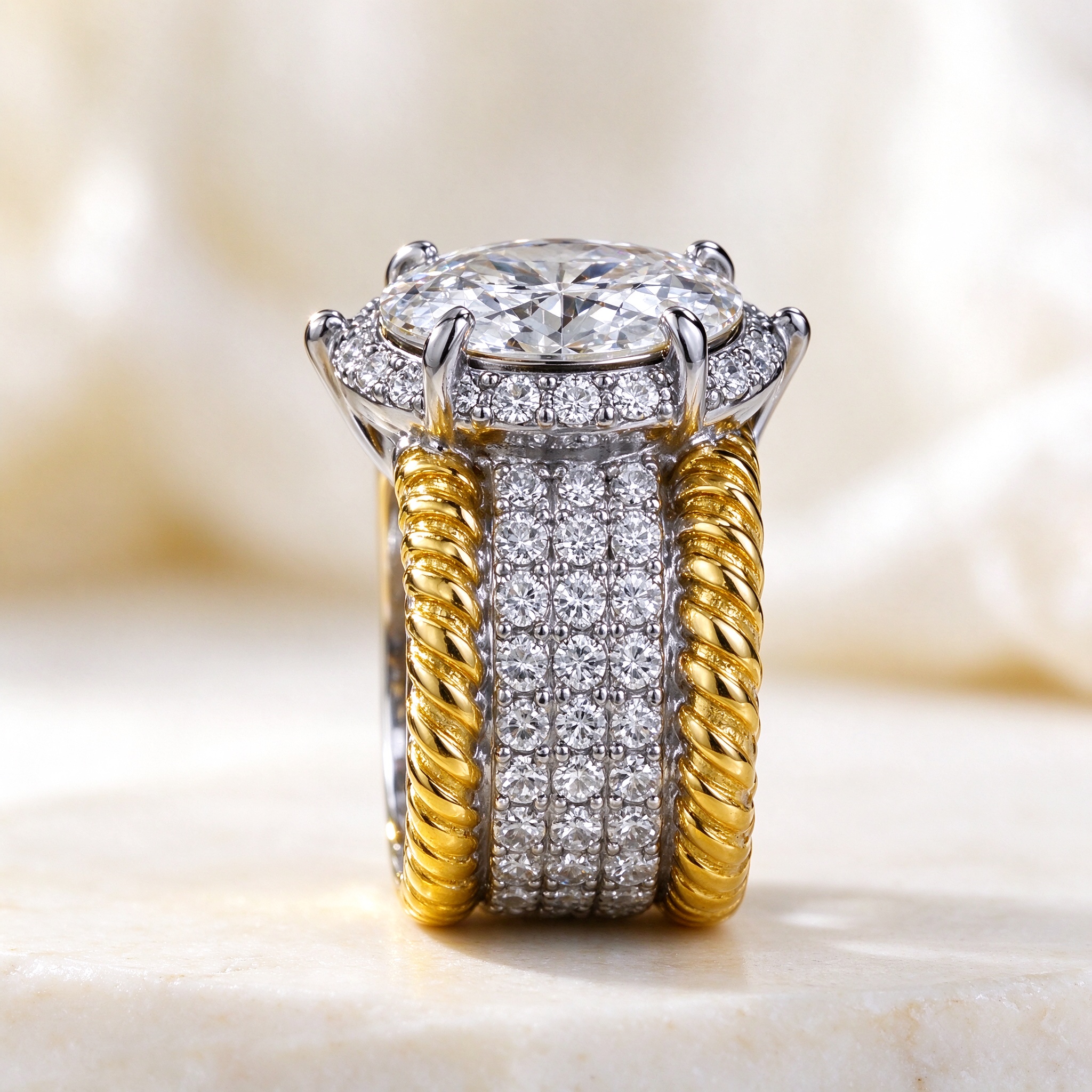 925 Sterling Silver Oval Solitaire Ring | 6x8mm CZ Two-Tone Band | Hypoallergenic Gift for Her