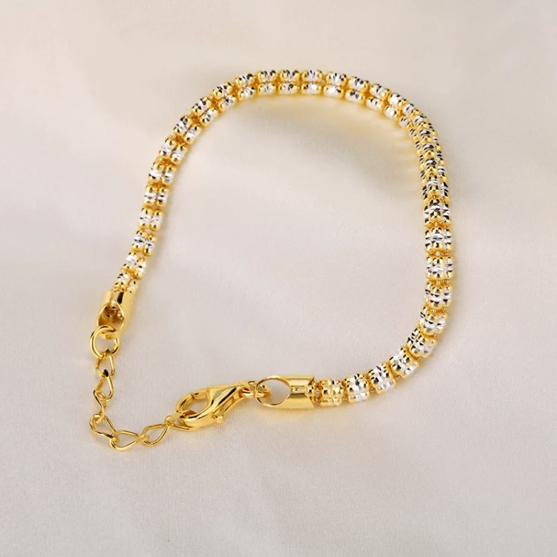 Premium S925 silver bracelet front view — Italian diamond-cut three-row two-tone, factory-direct from MIRAMETAL Guangzhou