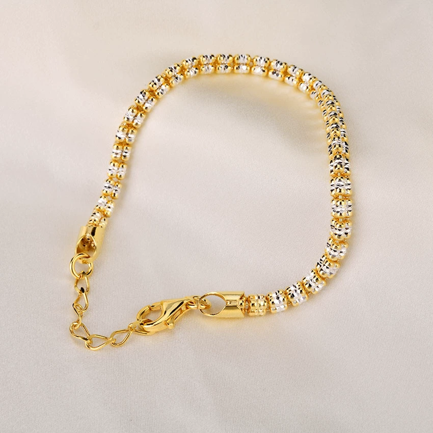 Italian Diamond-Cut S925 Silver Bracelet — Triple Row, Two-Tone